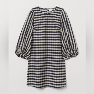 H&M Gingham Balloon Long Puff Sleeves Dress Small Black and White